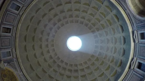 Down top view of The Pantheon ceiling from the former Roman temple 4k Stock Footage 166784993