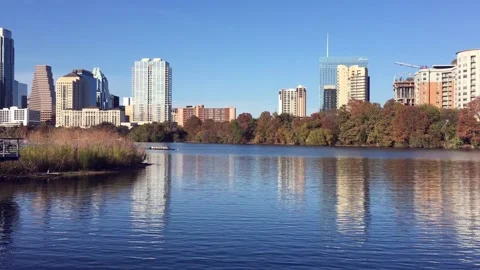 Down Town Austin Lady Bird Lake view ok Stock Footage 130831684