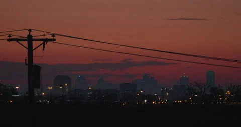 Down Town Dallas TX Sunset Powerlines Stock Footage 169780219