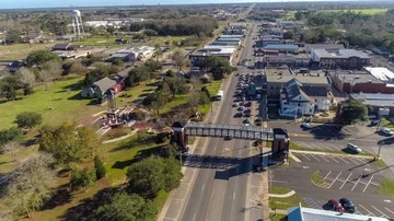 Down Town Foley Alabama Drone Aerial Small Town USA Fly Over Stock Footage 85717751