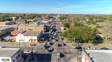 Down Town Foley Alabama Drone Aerial Small Town USA Fly Over Stock Footage 85717860