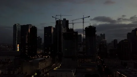 DOWN TOWN LA DRONE RISING SHOT (SUNRISE LIGHTING) Stock Footage 98421245
