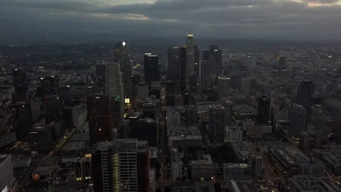 DOWN TOWN LA SUNRISE LIGHTING FULL VIEW  CAMERA MOVEMENT BACKWARDS 動画素材 98425811
