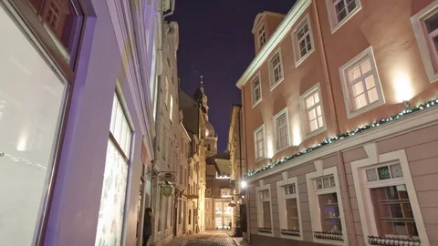 Down Town Old Riga TimeLapse with peoples Stock Footage 82847014