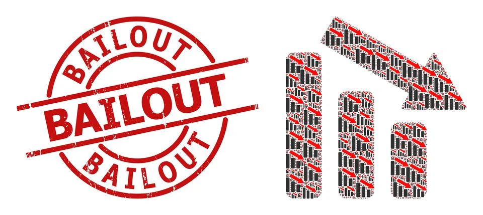 Down Trend Bar Chart Icon Recursion Mosaic and Grunge Bailout Stamp Seal Stock Illustration