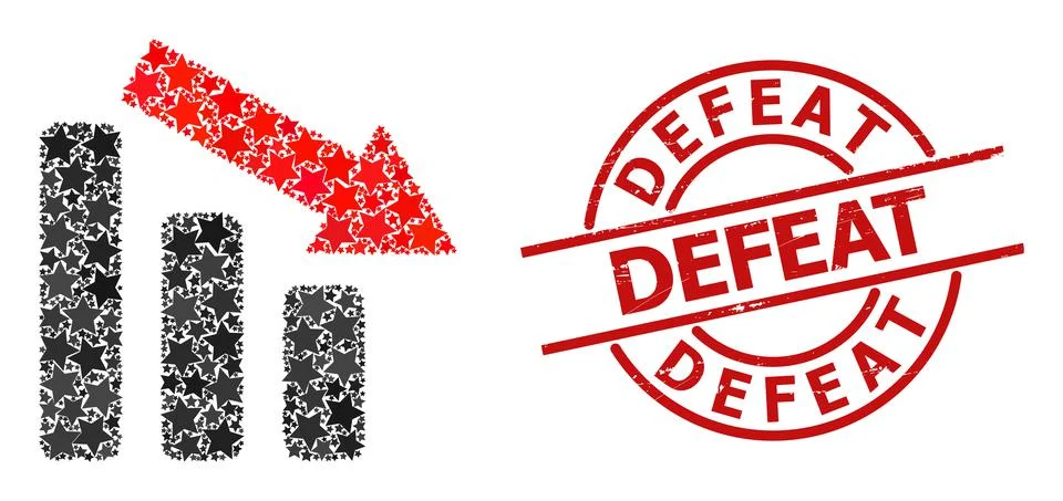 Down Trend Bar Chart Star Mosaic and Defeat Distress Seal Stamp Stock Illustration