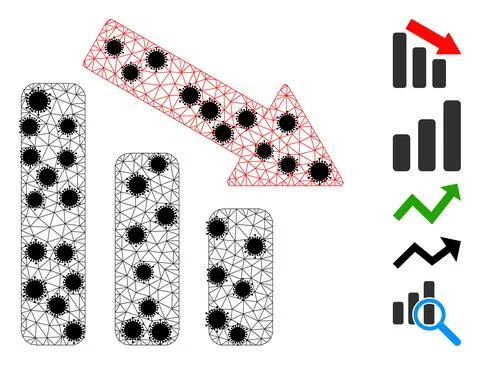 Down Trend Bar Chart Wire Frame Mesh Icon with Flu Elements Stock Illustration