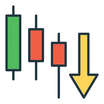 Down Trend with Candlestick Charts vector Technical Analysis colored icon o.. Illustrazione stock