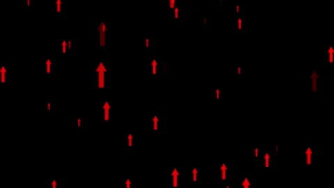 Down to upward flying red arrow animation isolated on black background Stock Footage 336945373