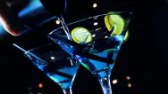 Down Of View Of Barman Pouring Blue Cocktail Drink On A Disco Bar Table Stock Footage