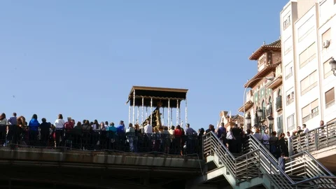 Down view of a bridge with of procession of Holy Week Stock Footage 107446396