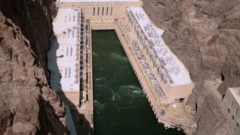 Down View of Hoover dam in the Black Canyon on the border of Nevada, USA. Stock Footage 124290525