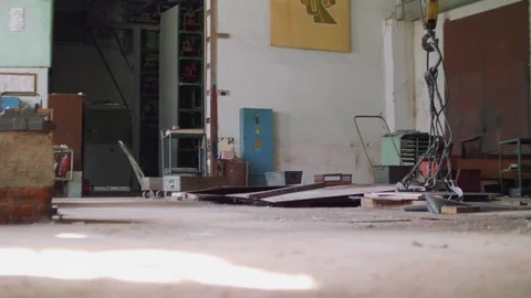 Down view of outdated workshop while camera movement Stock Footage 95881271