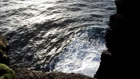 Down View to the Sea from Cliffs of Loop Head Peninsula in Clare, Ireland Stock Footage 77838591