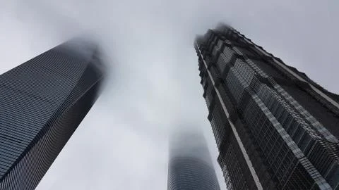 Down up view on three talest buildings in Shanghai, China Stock Photos
