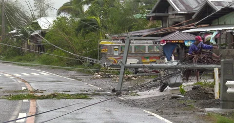 Downed Power Lines Block Road After Hurricane Vídeo Stock 56306936