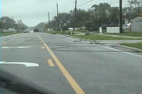 Downed Power lines Hurricane aftermath Stock-Footage 317876