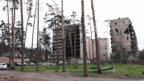 Downed rocket, Rocket impact, Fire ruin 스톡 동영상 245102218