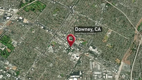 Downey City Map Zoom (CA, USA) from Space to Earth Stock Footage 295392591