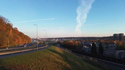 Downhill drone shot of traffic Stock Footage 255928397