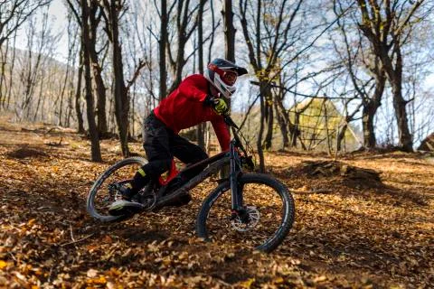 Downhill mountain biker Stock Photos