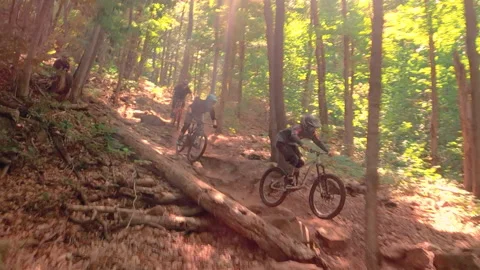 Downhill mountain biking dynamic camera movement follow on hill Stock-Footage 171814584