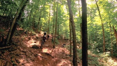 Downhill mountain biking slow motion aggressive trail Stock Footage 171814652