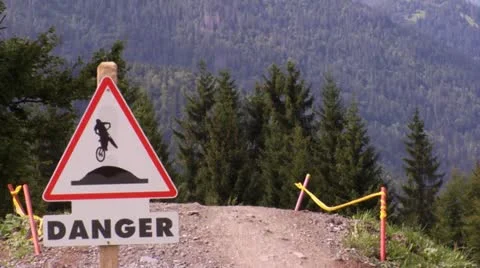 Downhill sign - Danger Stock Footage 12726334