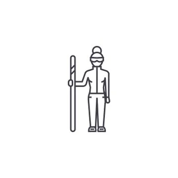 Downhill skier vector line icon, sign, illustration on background, editable Stock Illustration