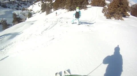 Downhill skiing Between trees Helmet Cam Stock Footage 23919232