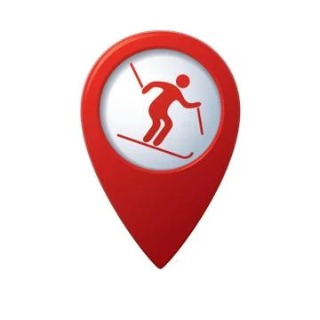 Downhill skiing icon red map pointer Illustrazione stock