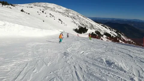 Downhill skiing, sunny day, point of view Stock Footage 221472747