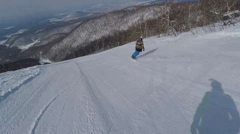 Downhill On A Snowboard And Fall Stock Footage 99139949