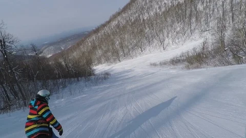Downhill On A Snowboard Stock Footage 99139938