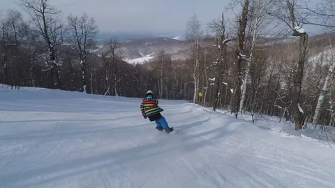 Downhill On A Snowboard Stock Footage 99139945
