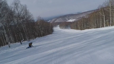 Downhill On A Snowboard Stock Footage 99139955