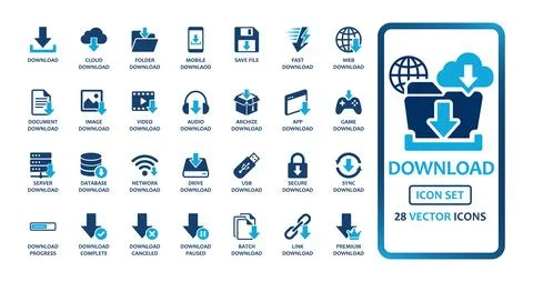 Download and file management solid icon set containing icons for cloud stor.. 스톡 일러스트