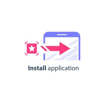 Download and install application on smartphone, online service access 스톡 일러스트
