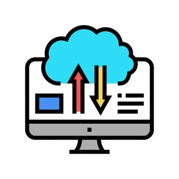 Download and upload from cloud digital processing color icon vector illustration Stock Illustration