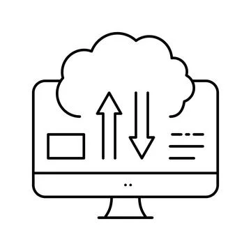 Download and upload from cloud digital processing line icon vector illustration Stock Illustration