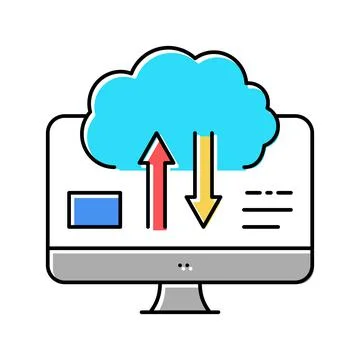 Download and upload from cloud digital processing color icon vector illustration Stock Illustration