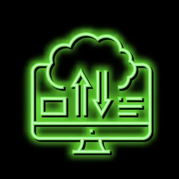 Download and upload from cloud digital processing neon glow icon illustration Stock Illustration