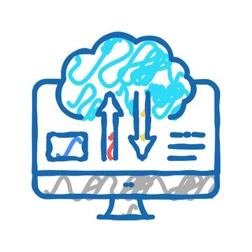 Download and upload from cloud digital processing icon doodle illustration Stock Illustration