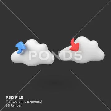 Download and upload with cloud isolated 3d render icon illustration PSD Template