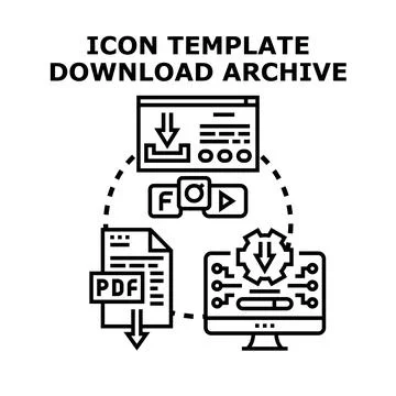 Download archive concept with various file types Stock Illustration