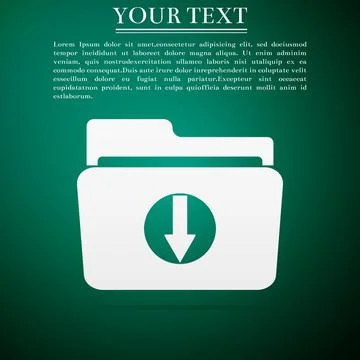 Download arrow with folder icon isolated on green background. Flat design Stock Illustration