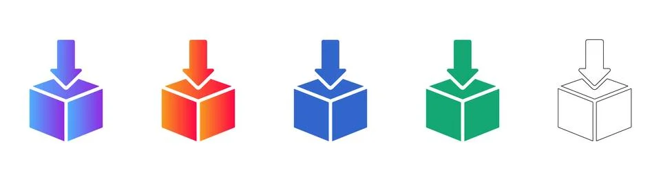 Download Box Icon Set with Gradient and Line Variants Stock Illustration