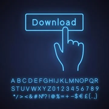 Download button click neon light icon Stock Illustration