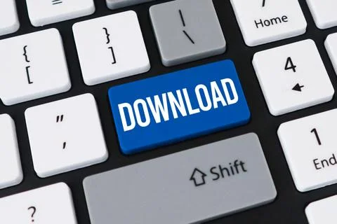 Download button on computer keyboard. Concept of file transfer, software up.. Stock Photos