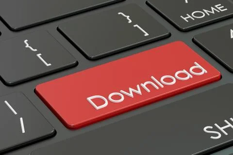 Download button, red hot key on  keyboard. 3D rendering Stock Illustration